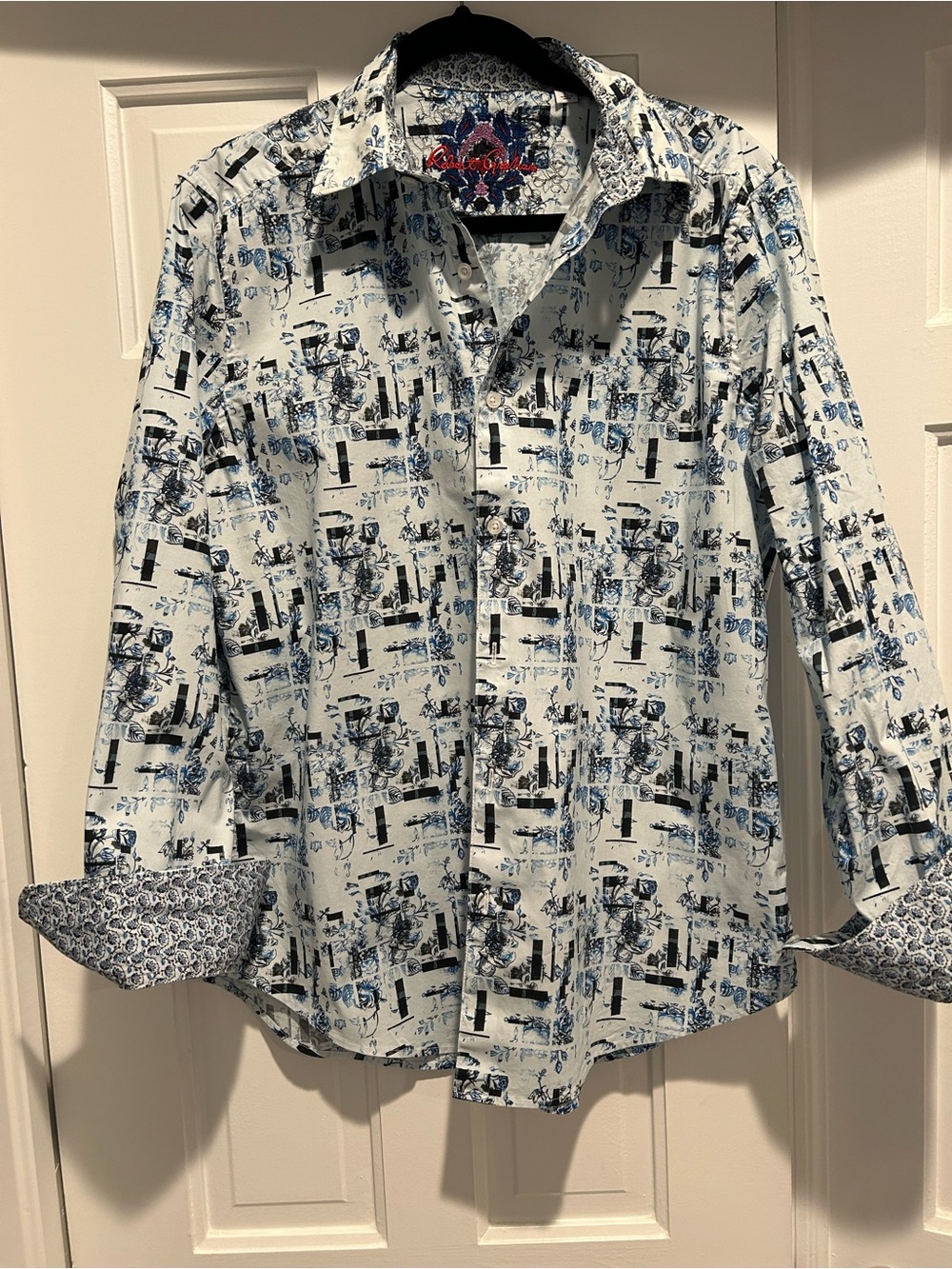 Robert Graham White and Blue Abstract Print Button-Down Shirt